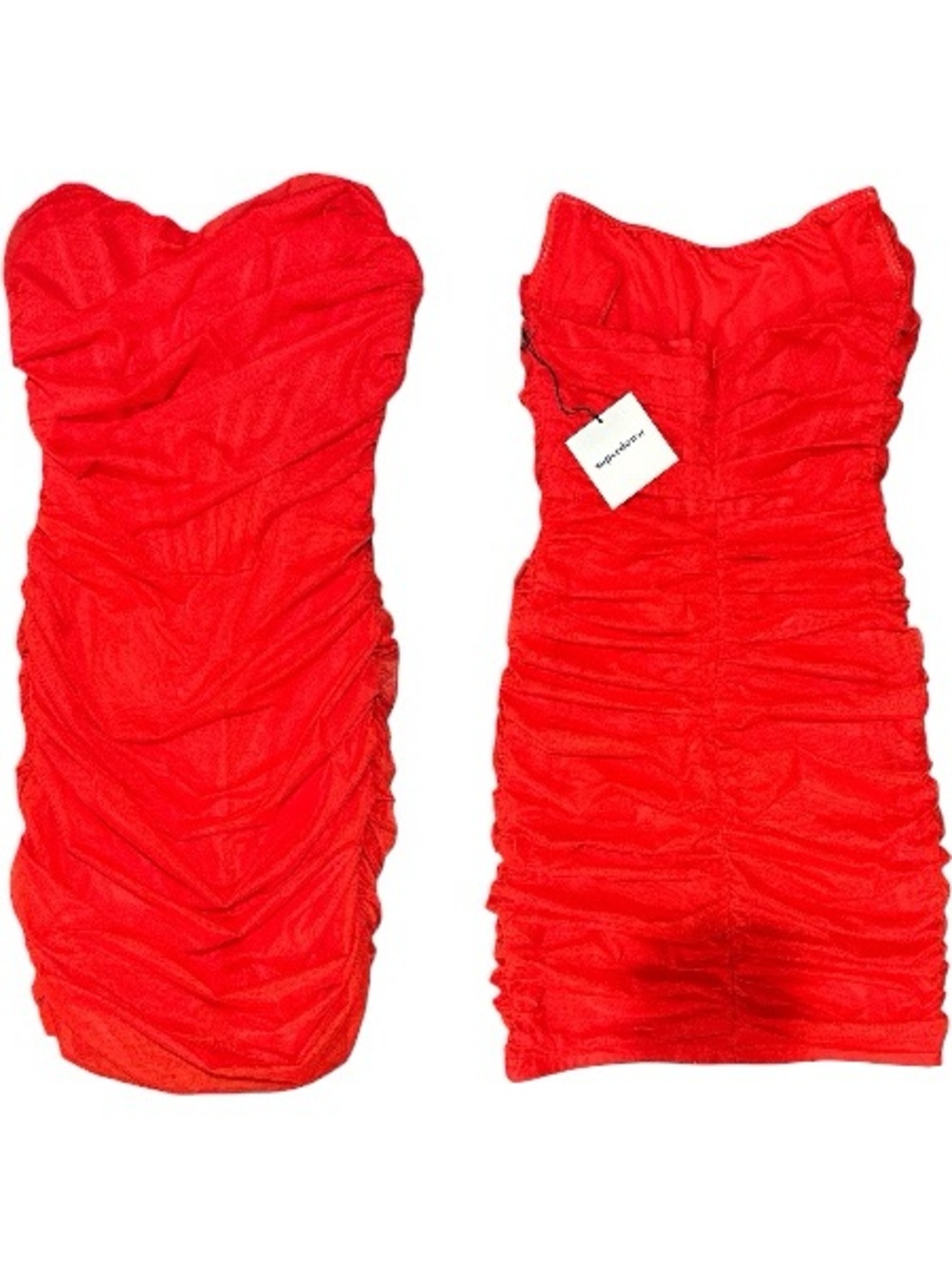 NWT Superdown Strapless Red Ruched Mini Bodycon Stretch Dress